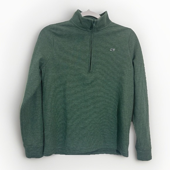 Vineyard Vines Sweater Boys Saltwater Quarter Zip Green Pima Cotton - Picture 1 of 4